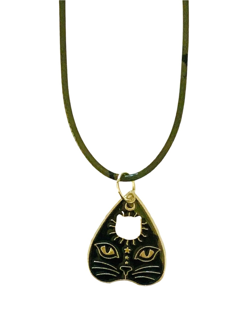 Ouija Cat Mystical Planchett Pendant Necklace -Black and Silver